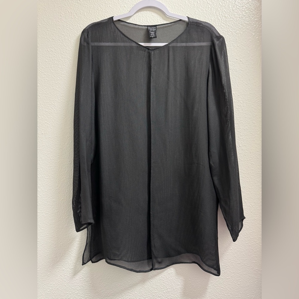 Eileen Fisher Vtg 90s Transparent Avantgarde Italian Knit Mesh Cardigan Medium